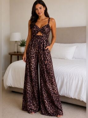 Leopard Print Wide Leg Jumpsuit NWOT
